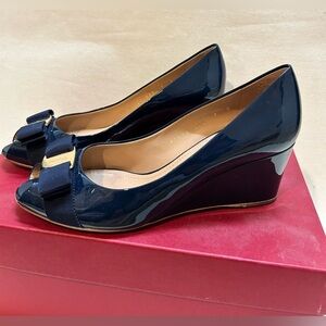 Salvatore Ferragamo Dark Blue Patent Wedges